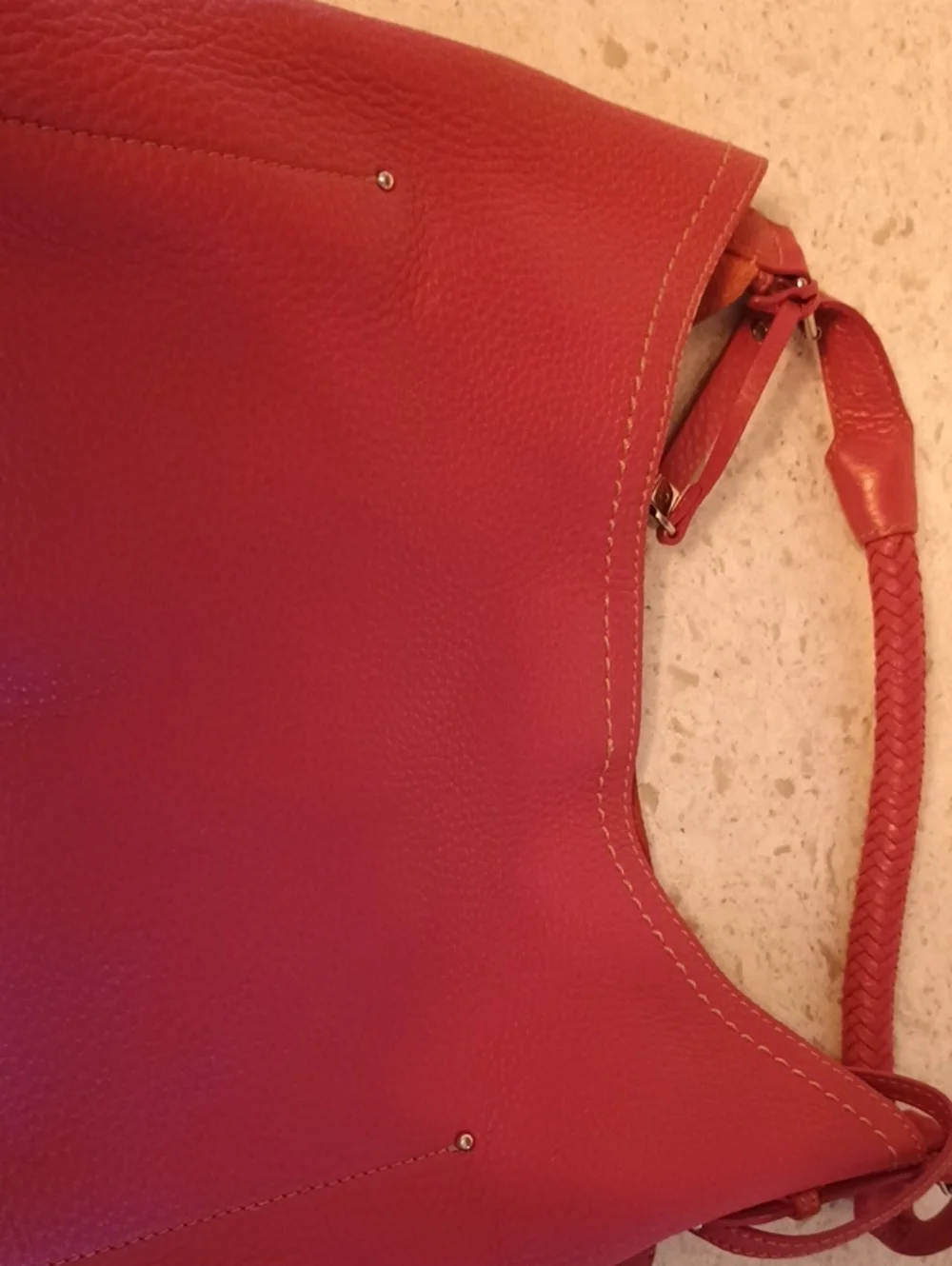 Cole Haan Hot Pink Pebbled Leather Shoulder Bag With Braided Top Handle-pouch